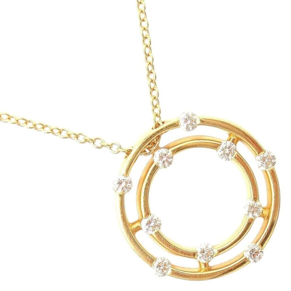 ROBERTO COIN 18K YELLOW GOLD DOUBLE HOOP DIAMOND PENDANT NECKLACE​